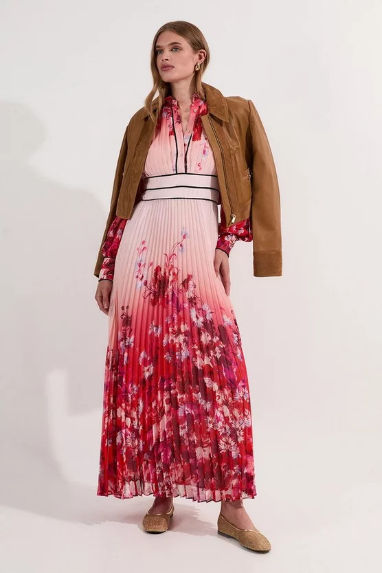 Scattered Floral Print Pleated Maxi Dress | Karen Millen US