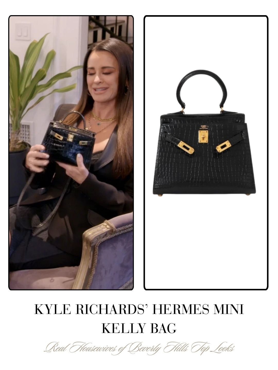 Kyle Richards' Black and Gold Croc Mini Hermes Kelly Speed Dating 

 