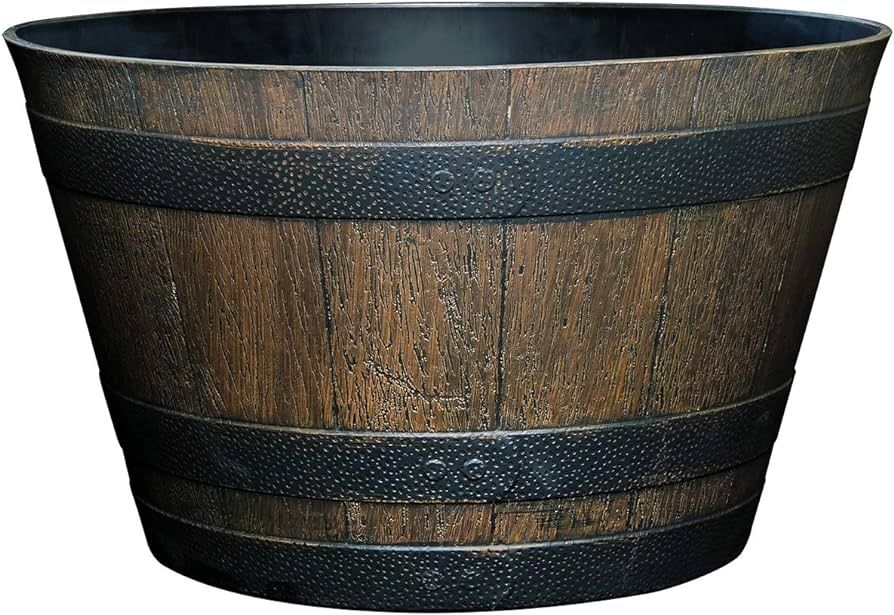 Classic Home and Garden Whiskey Plastic Resin Flower Pot Barrel Planter, Walnut Brown, 20.5" | Amazon (US)