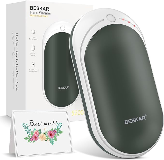 BESKAR Rechargeable Hand Warmer, 5200mAh Electric Hand Heater, Double-Sided Heating, USB Quick Ch... | Amazon (US)