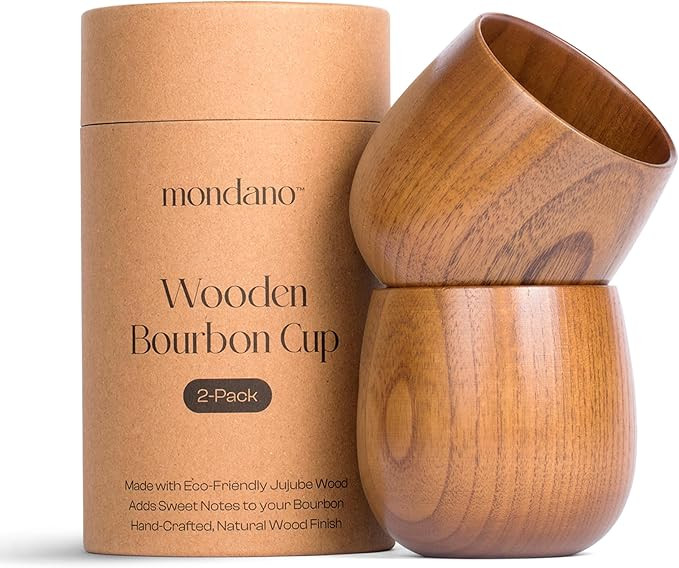 Mondano Wooden Bourbon Glasses Set – Wooden Whiskey Tumbler & Wood Whiskey Glasses – Unique B... | Amazon (US)