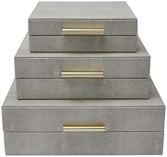 C/U Faux Ivory Shagreen Leather Set of 3pcs Storage Boxes, Nesting Jewelry Boxes with Lite golden... | Amazon (US)