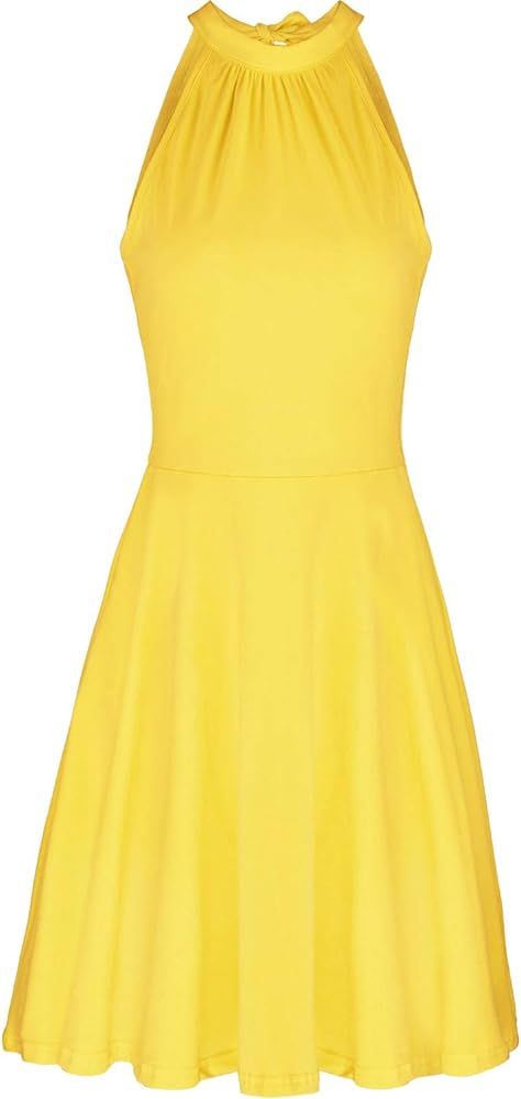 OUGES Women's Stand Collar Off Shoulder Sleeveless Cotton Casual Dress | Amazon (US)