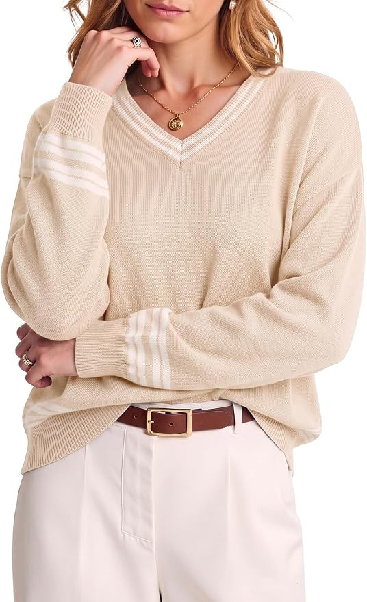 Dokotoo Women's Cashmere Blend Sweaters Long Sleeve V Neck Fall Knit Tops | Old Money,Fall,Winter... | Amazon (US)
