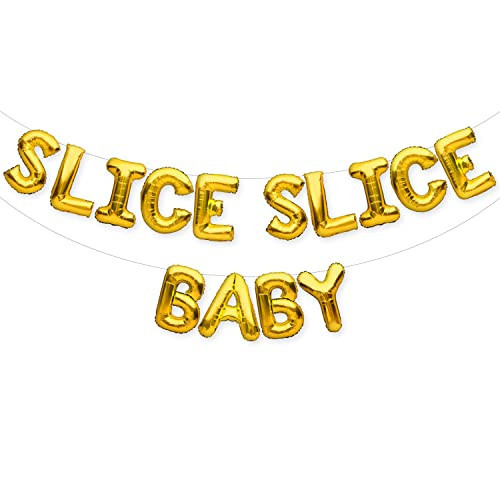 PartyForever SLICE SLICE BABY Balloons Banner Gold Pizza Party Decorations Sign | Amazon (US)