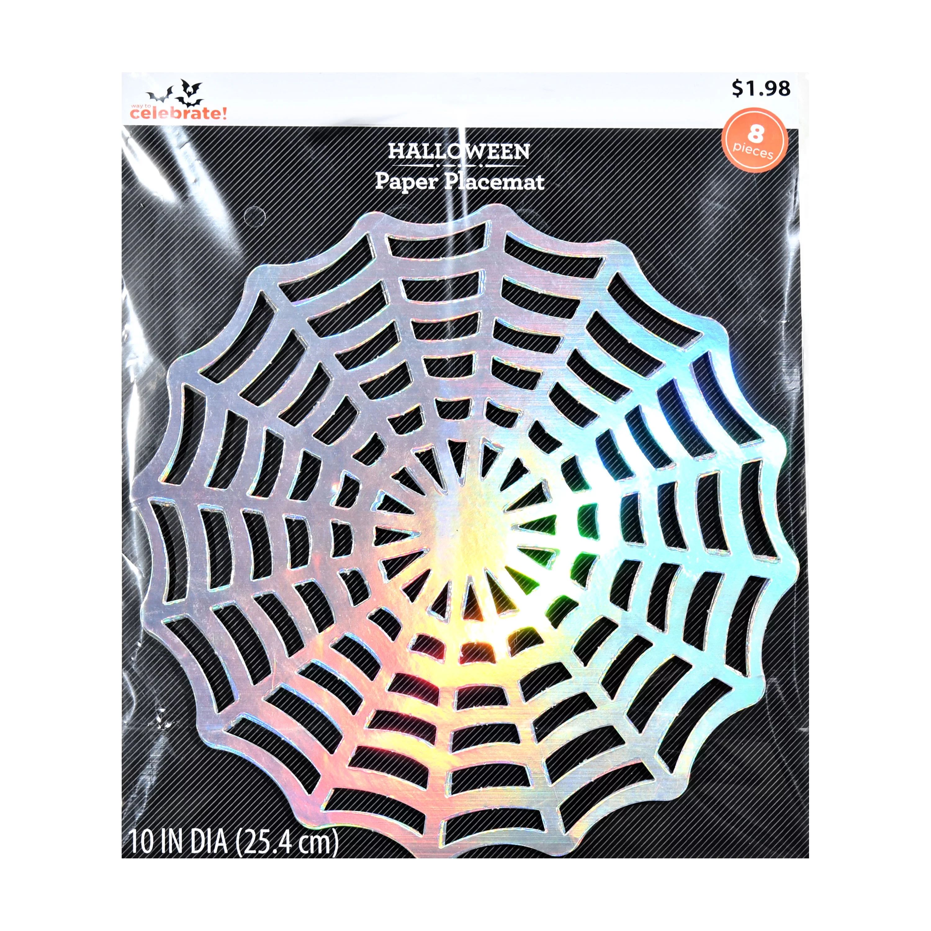 Way To Celebrate Halloween Disposable Iridescent Paper Spider Web Placemat, 8ct, 10 X 10 inch | Walmart (US)