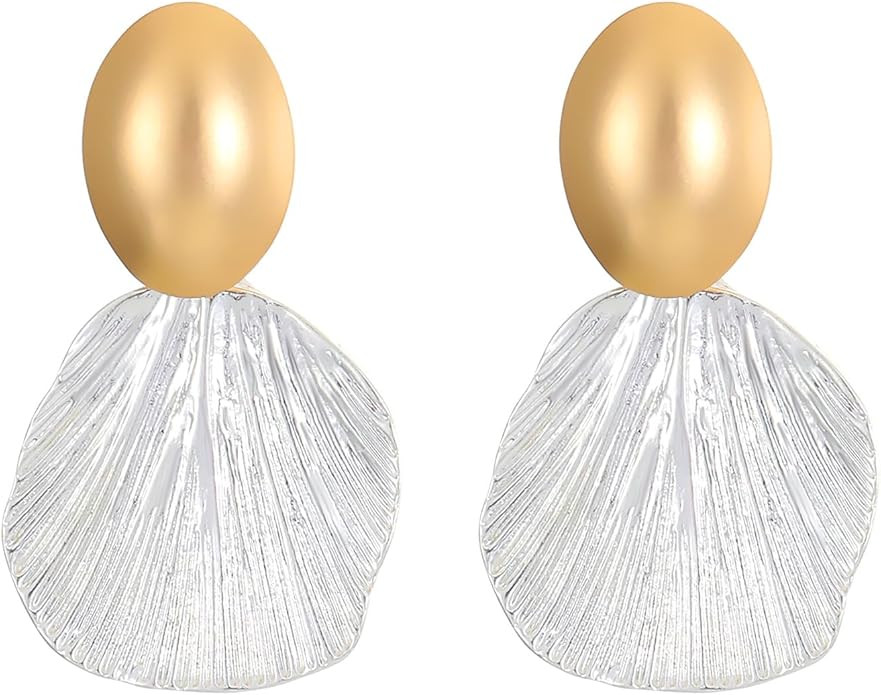 Doubnine Sea Shell Charm Cowrie Earrings Dangle Golden Mermaid Earrings Scallop Beach Retro Chic ... | Amazon (US)
