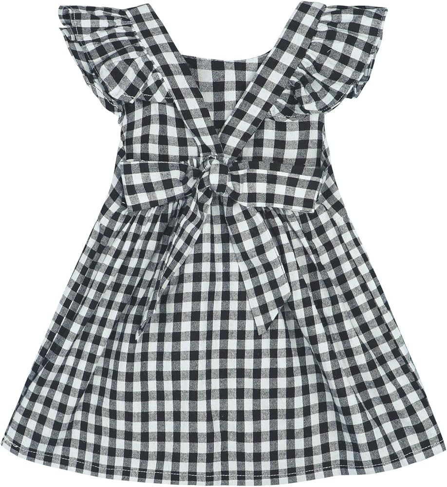 AGQT Baby Girls Plaid Dress Flutter Sleeve Gingham Spring Summer Dresses Size 6M-8T | Amazon (US)