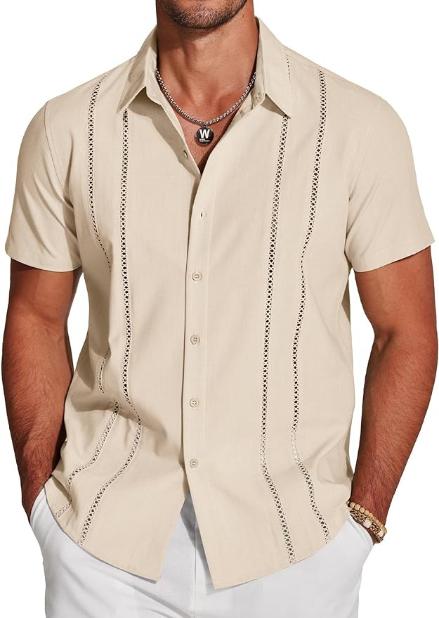 COOFANDY Men's Cuban Guayabera Shirt Short Sleeve Button Down Shirts Casual Summer Beach Linen Sh... | Amazon (US)
