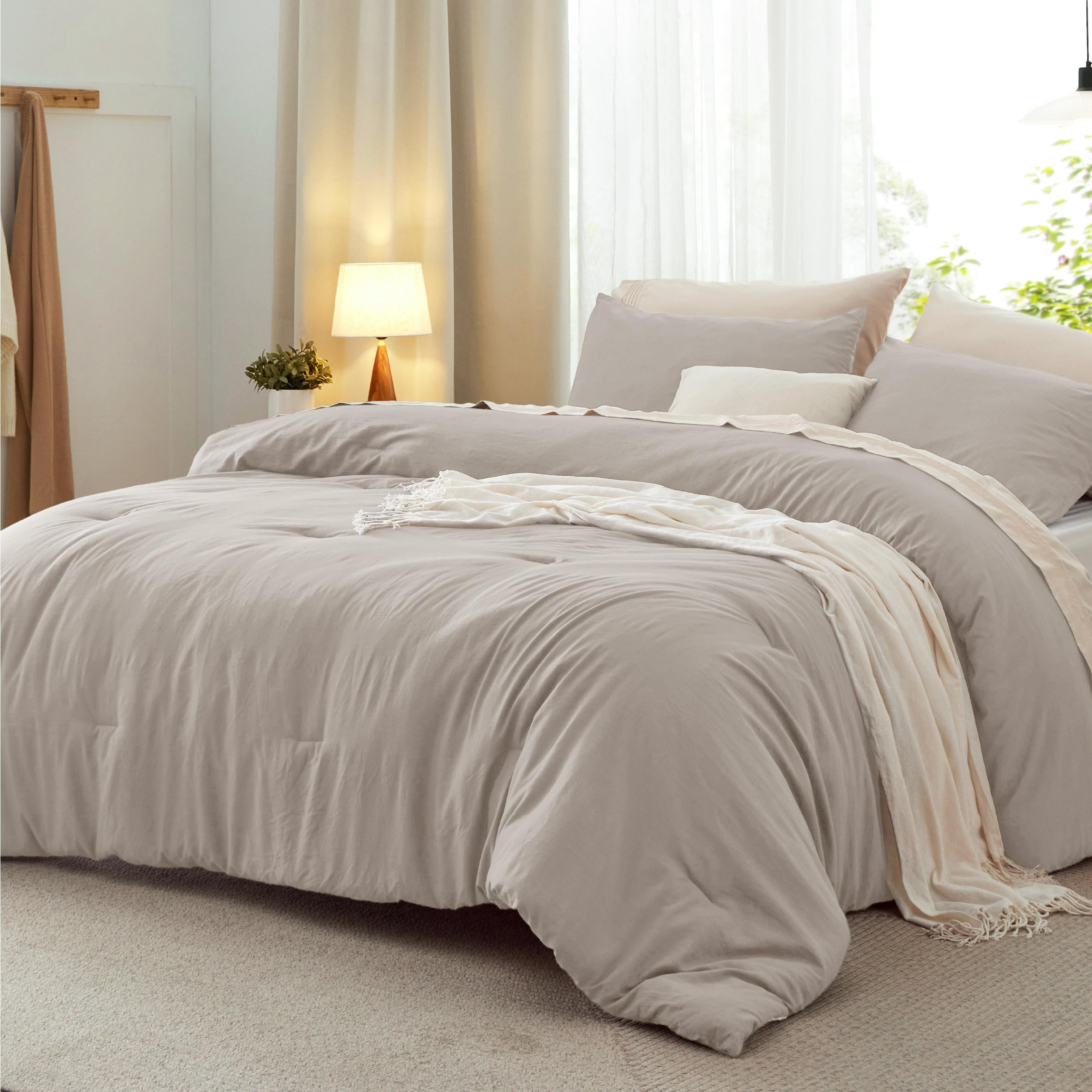 Bedsure King Size Comforter Set, Linen Soft Prewashed Bedding for All Seasons, 3 Pieces GentleSof... | Amazon (US)