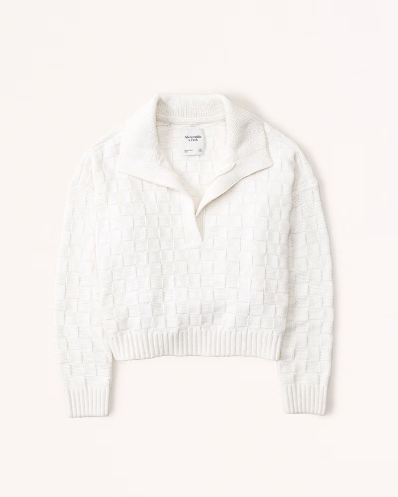 Checkerboard Stitch Notch-Neck Sweater | Abercrombie & Fitch (US)