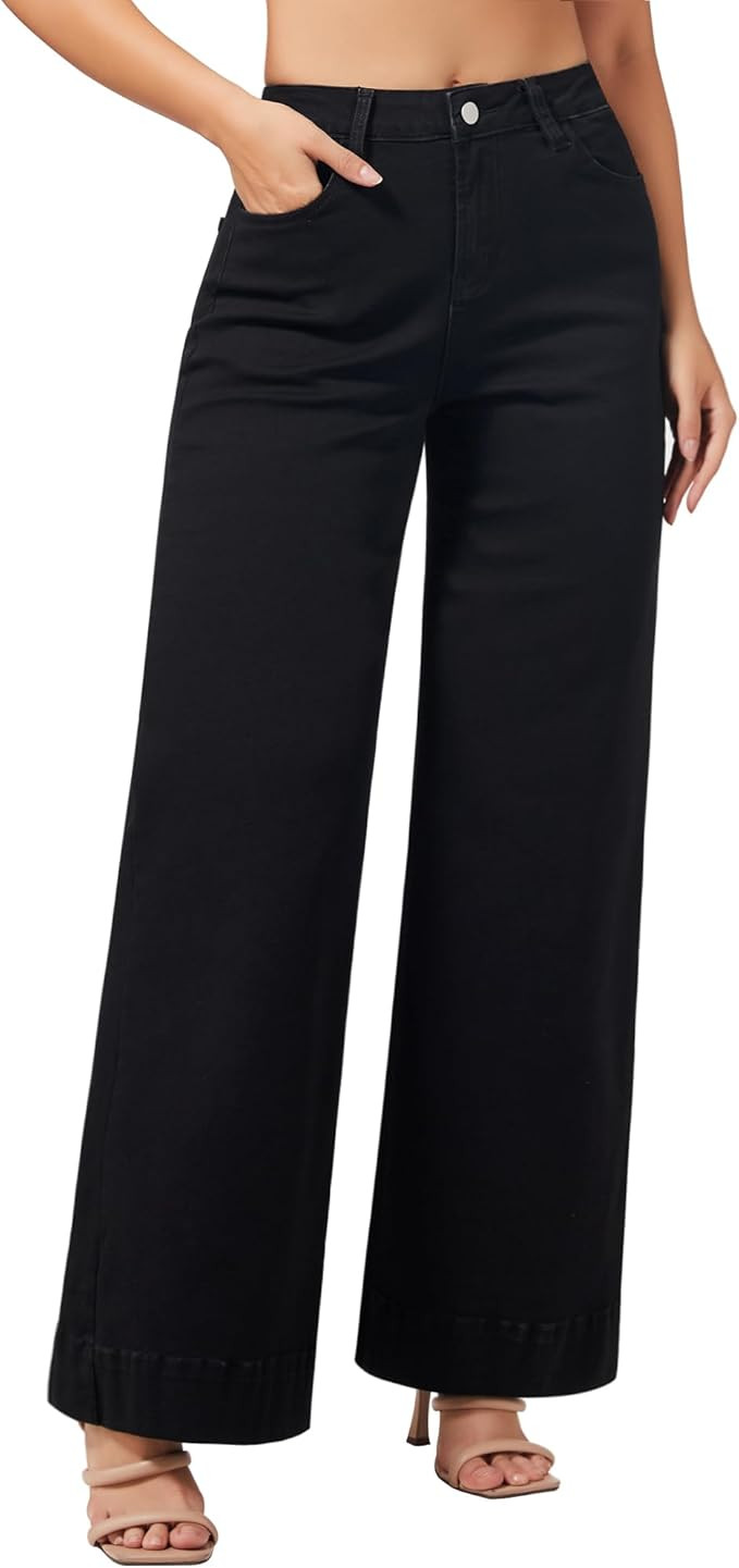 roswear Women's Wide Leg Jeans Casual High Waisted Stretchy Baggy Loose Long Trouser Jeans | Amazon (US)