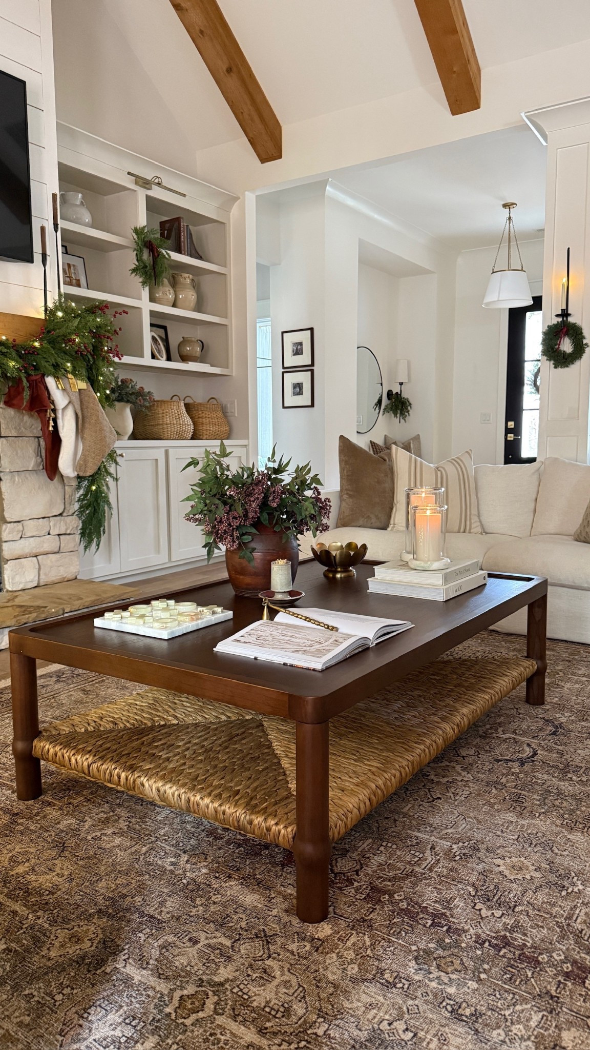 Our cozy neutral and warm holiday great room, my favorite place to be🤍

#LTKHome #LTKFindsUnder50 #LTKHoliday