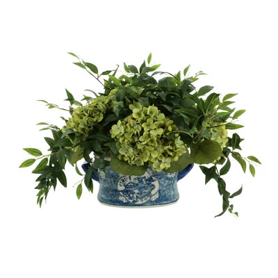 Hydrangea and Ruscus Arrangement in Ceramic Pot | Perigold