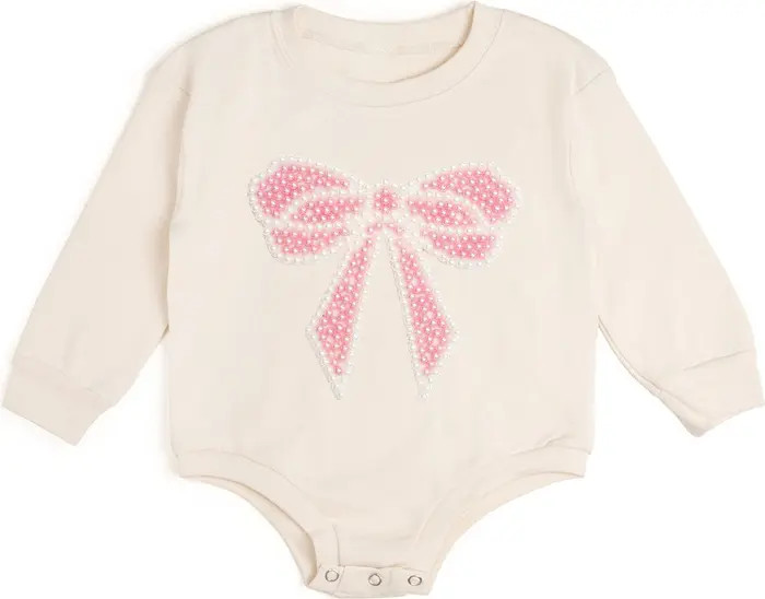 Pearl Bow Patch Long Sleeve Romper | Nordstrom