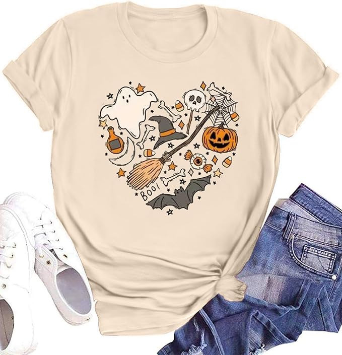 Fall Shirts for Women Halloween Pumpkin Graphic Tees Thanksgiving Family Turkey Tops Cute Autumn ... | Amazon (US)