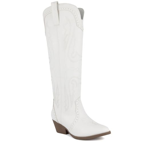 Sugar Women's Tall Western Cowboy Boots – Pointed Toe Pull-On Cowgirl Style with Decorative Stitching - Tall Tam White Tumbeled Size 8.5 | Amazon (US)