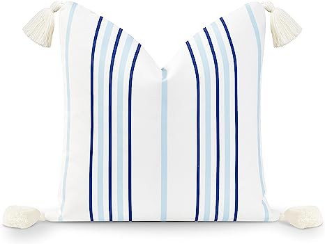 Hofdeco Premium Coastal Hampton Style Patio Indoor Outdoor Throw Pillow Cover Only, 18"x18" Water... | Amazon (US)