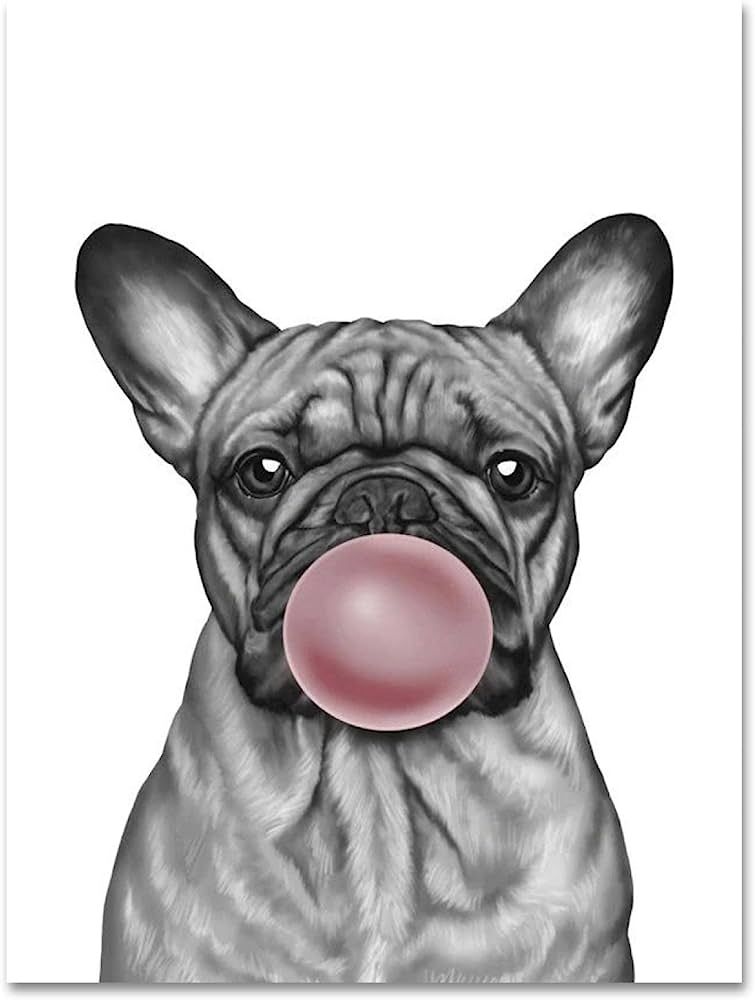 French Bulldog Pink Bubble Poster Cute Frenchie Dog Blowing Giant Gum Canvas Painting Pet Portrai... | Amazon (US)