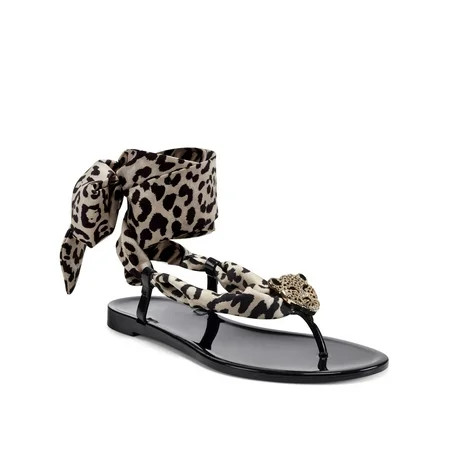 INC Womens Black Scarf Tie At Ankle Embellished Brooch Slip Resistant Malana Round Toe Slip On Thong | Walmart (US)