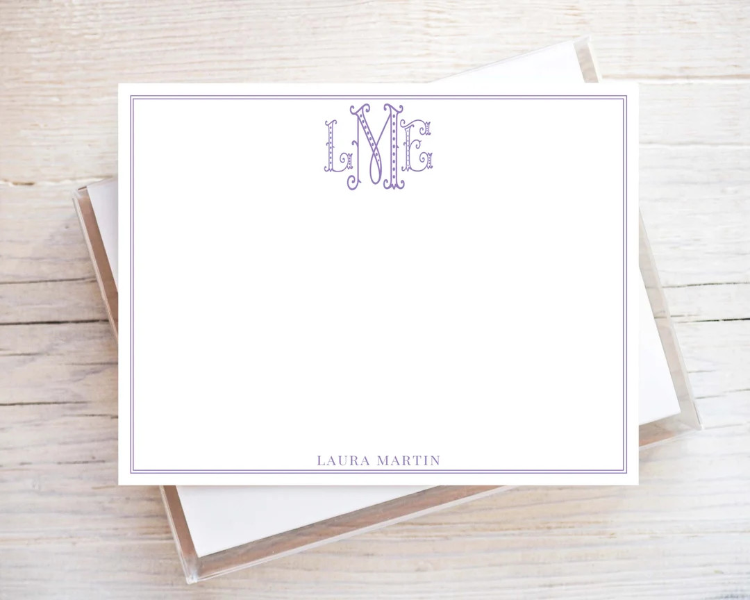 Personalized Monogram Stationery, Flat Notecard Set, Family, Women Stationery | Etsy (US)