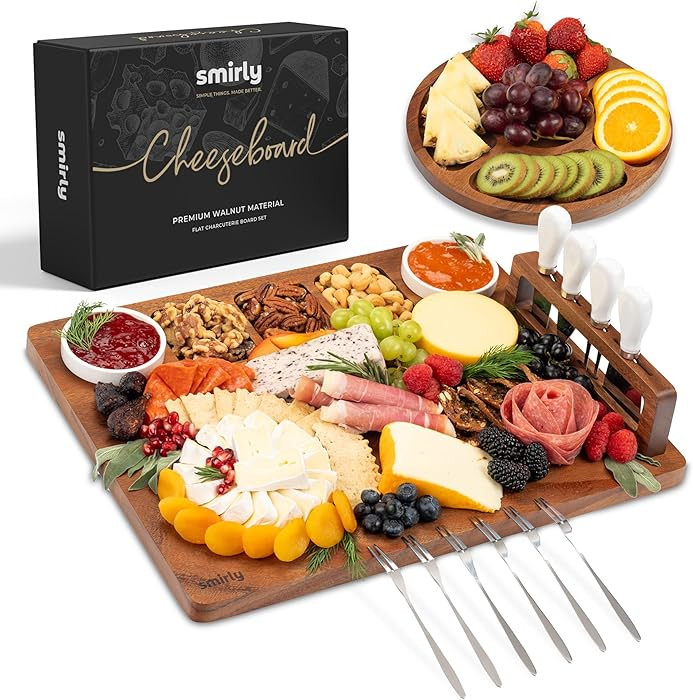 SMIRLY Charcuterie Boards Set, Large Cheese Board Set, Natural Walnut Wood Charcuterie Tray with ... | Amazon (US)