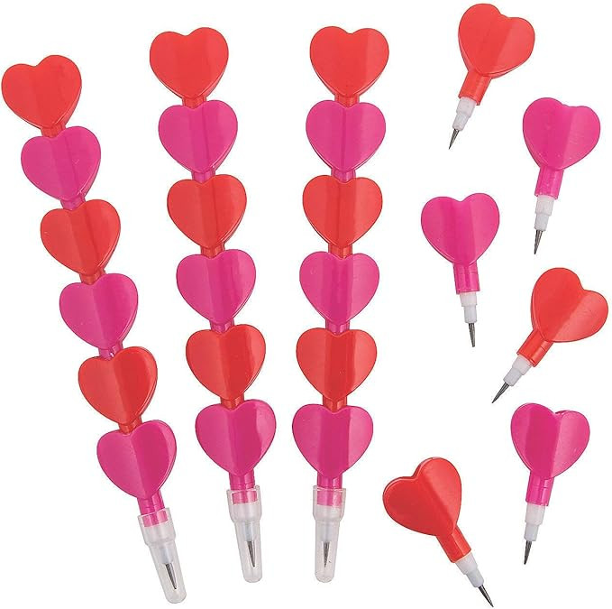 Fun Express Stacking Heart Pencils - Set of 12 - Valentine's Day, Classroom Teacher Supplies and ... | Amazon (US)