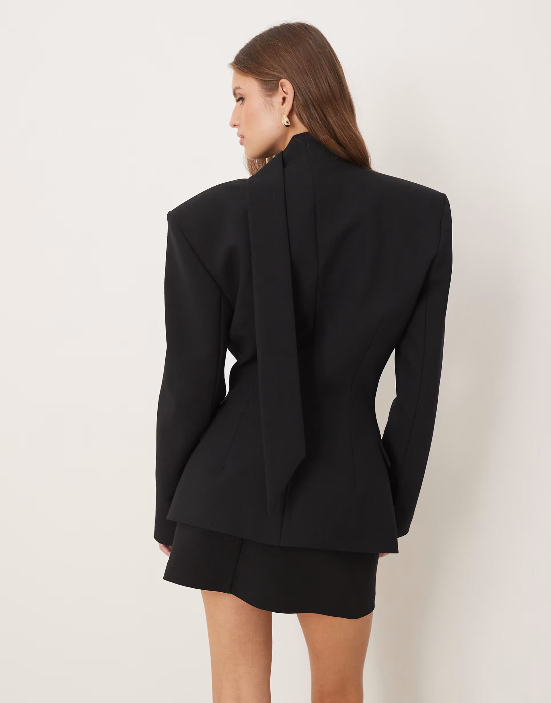 ASOS DESIGN cinch shoulder pad blazer with scarf co ord in black | ASOS (Global)