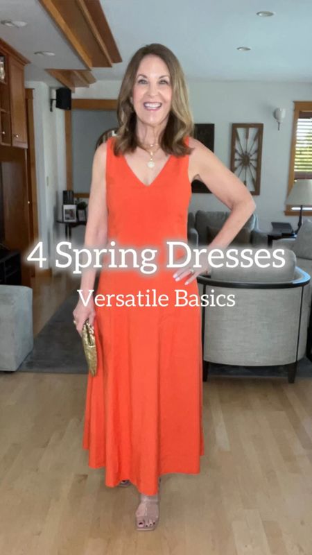 Here are four dresses that are so versatile you can wear them often throughout the spring and summer.  Plus, all but dress 4 are available in other colors! 

The orange dress runs big, but all the other dresses run tts.  Where will you wear them? 

Relaxed linen dress
Shirt dress
Column dress
Sundress

#LTKover40 #LTKSeasonal #LTKVideo