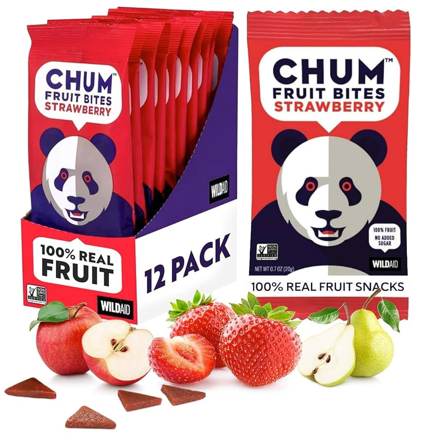 Chum Fruit Bites 100% Real Fruit Snacks–Strawberry, 12-Pack | Non-GMO, No Added Sugar or Preser... | Amazon (US)