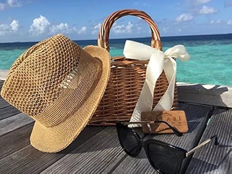 Natural Hand-woven Rectangular Wicker Handbag Basket Purse Retro Summer Women Straw Tote (Rectang... | Amazon (US)