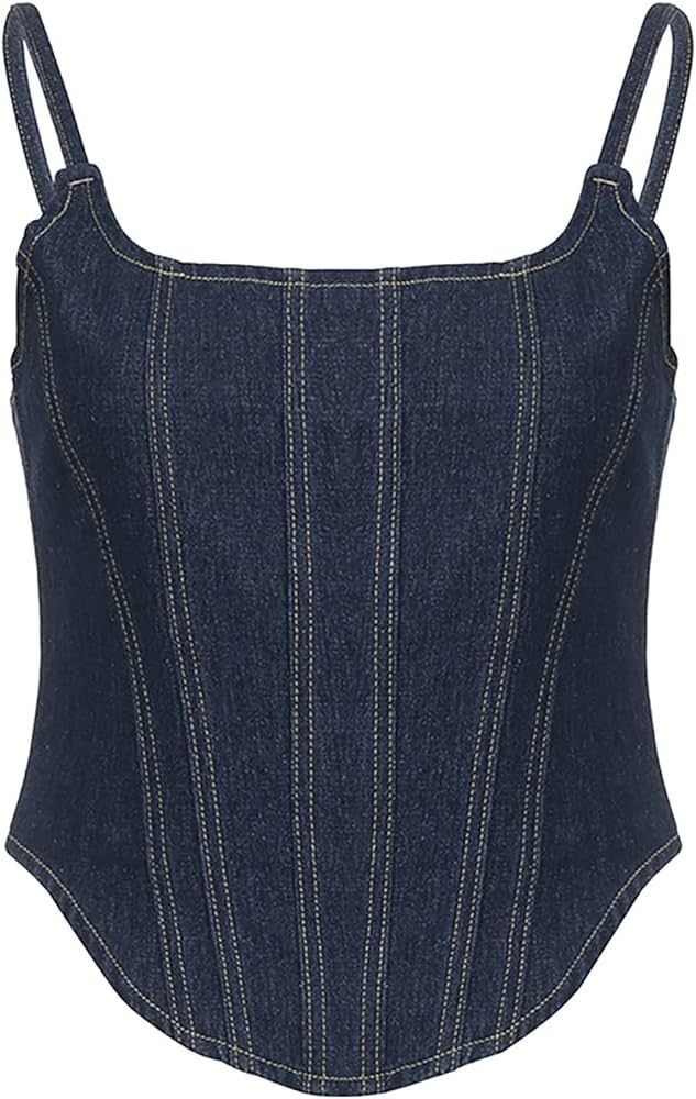 Women's Y2k Halter Tops Female Summer Fishbone Corset Tops Sexy Low Cut Outer Wear Solid Color Vi... | Amazon (US)