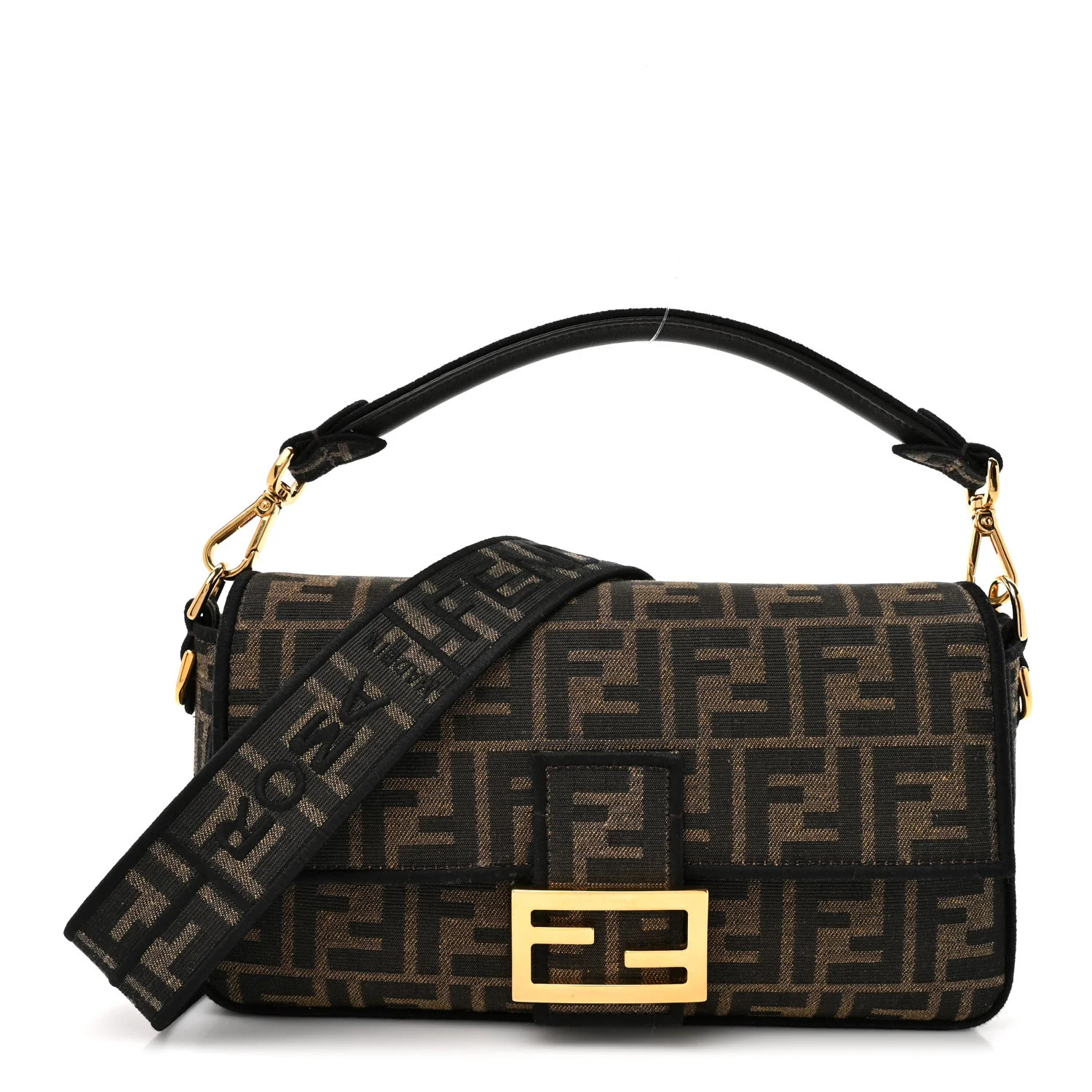 Fabric Jacquard FF 1974 Medium Baguette Tobacco Moro Black | FASHIONPHILE (US)