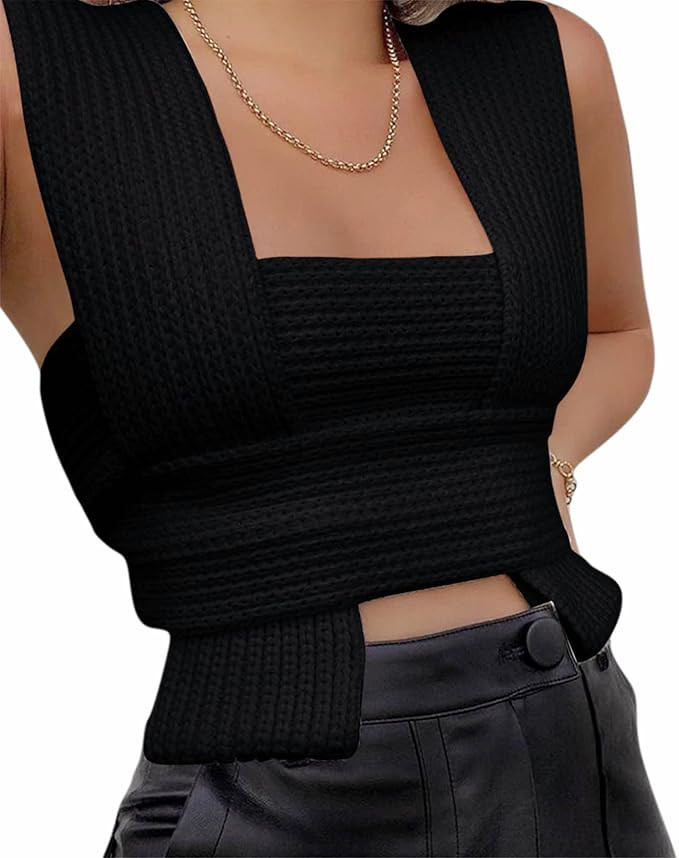 JUMISEE Women's Sexy Wrap Around Strappy Crop Top Knit Multi Wear Sweater Tank Tops Sleeveless Ba... | Amazon (US)
