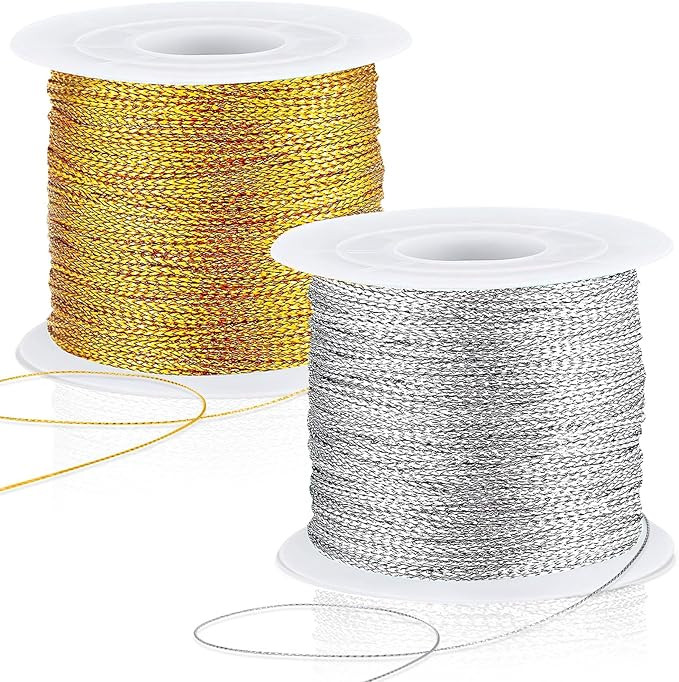 JUNEBRUSHS 218 Yards Christmas Metallic Ornament String, Christmas Cording Gold String Hanger for... | Amazon (US)