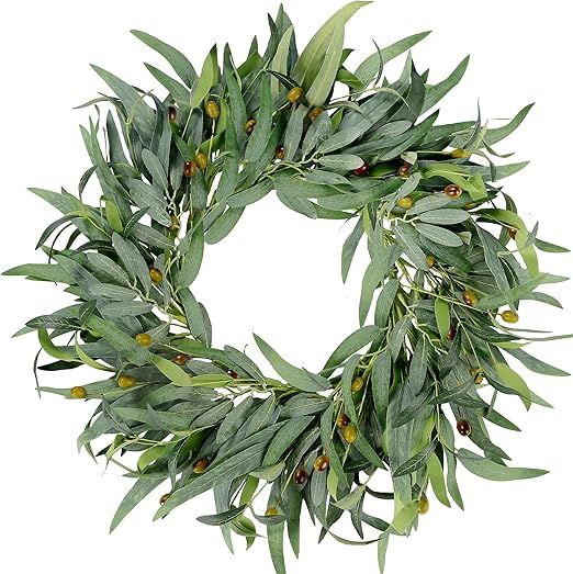 Sggvecsy Artificial Olive Wreath for Front Door 22 inch Greenery Wreath with Olive Leaves Olive B... | Amazon (US)