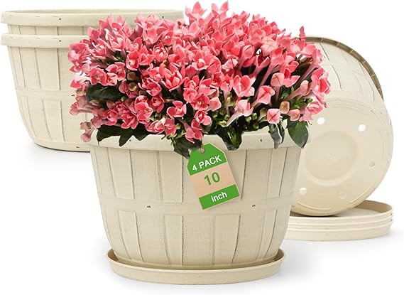 Quarut 10 inch Plastic Flower Pots for Indoor Plants，4 Pack Large Outdoor Planter Pot with Drai... | Amazon (US)