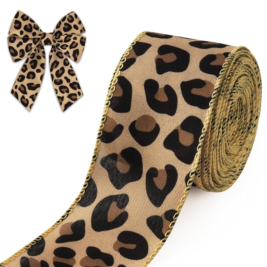 2.5 Inch × 10 Yards Leopard Print Ribbons for Crafting, Brown Black Burlap Ribbon Hunting Theme ... | Amazon (US)