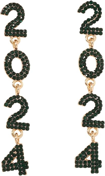2024 New Year Earrings Crystal 2024 Number Letter Earrings Rhinestone New Year Statement Earrings... | Amazon (US)