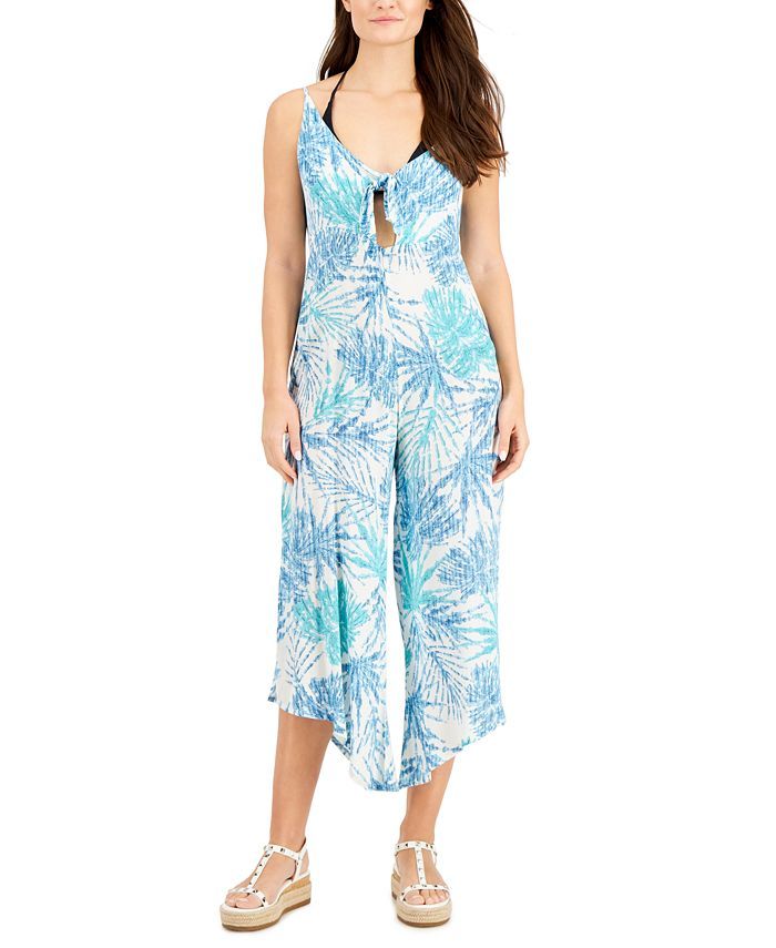 Printed Tie-Front Cover-Up Jumpsuit | Macys (US)