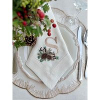 Embroidered Linen Napkins With Pine Cone Monogrammed - Perfect Housewarming & Christmas Gift For Festive Dinner Decor Napkins | Etsy (US)