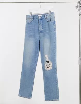 ASOS DESIGN dad jeans in vintage mid 90's wash with knee rip | ASOS (Global)