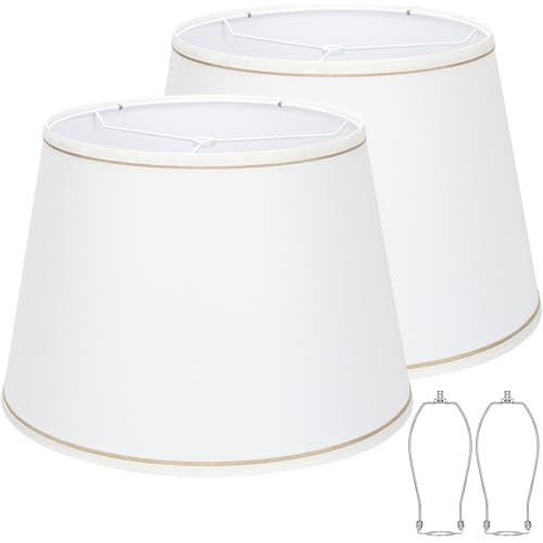 Large White Lamp Shades Set of 2, 12"Top x 16"Bottom x 11"High, Natural Linen Hand Crafted, Drum Lampshades for Floor Lamps Table Lamps, Spider, Harp Holders Included, Easy Assembly Required | Amazon (US)