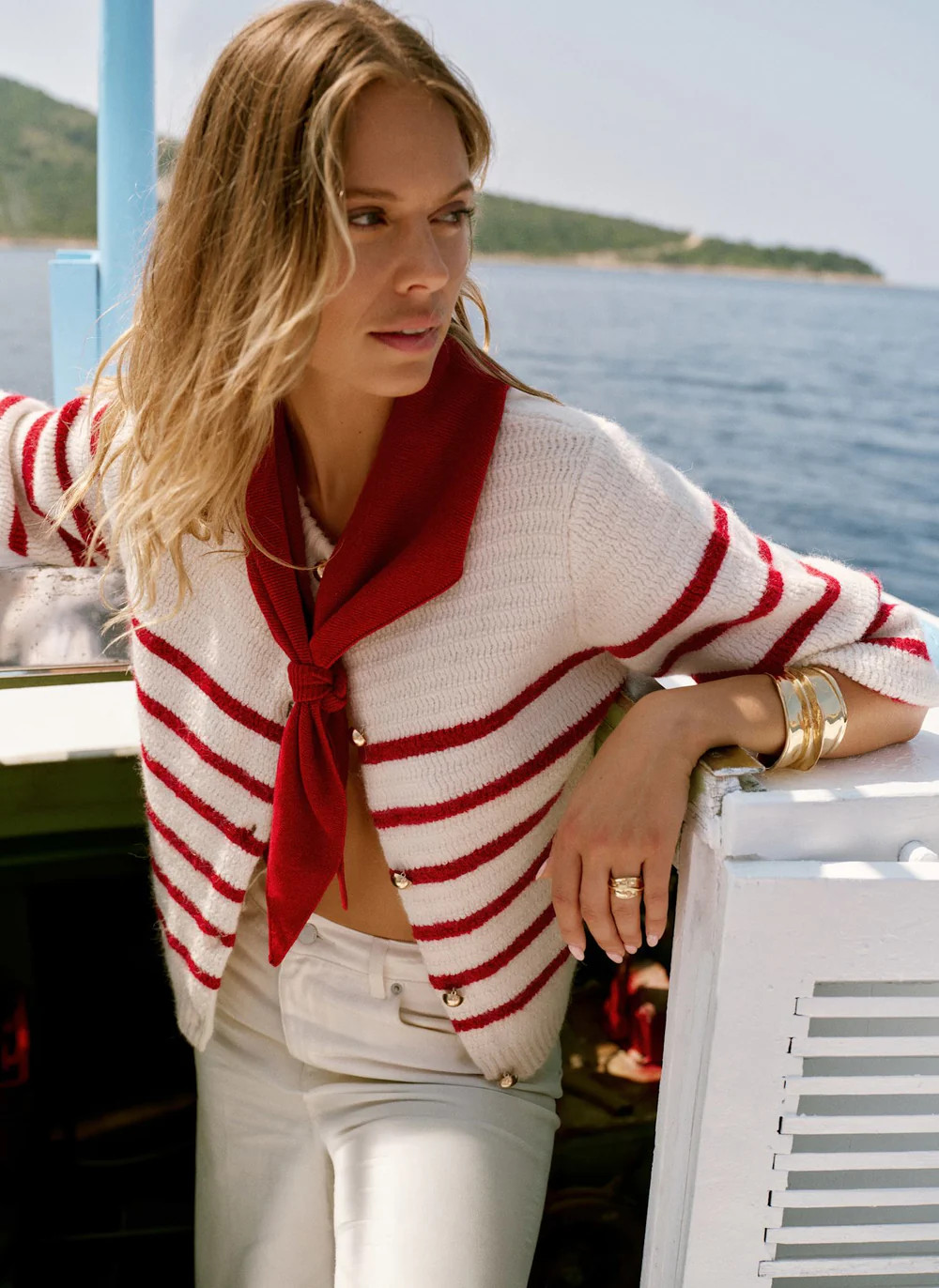 Red Cotton Blend Triangle Knit Scarf | Mint Velvet