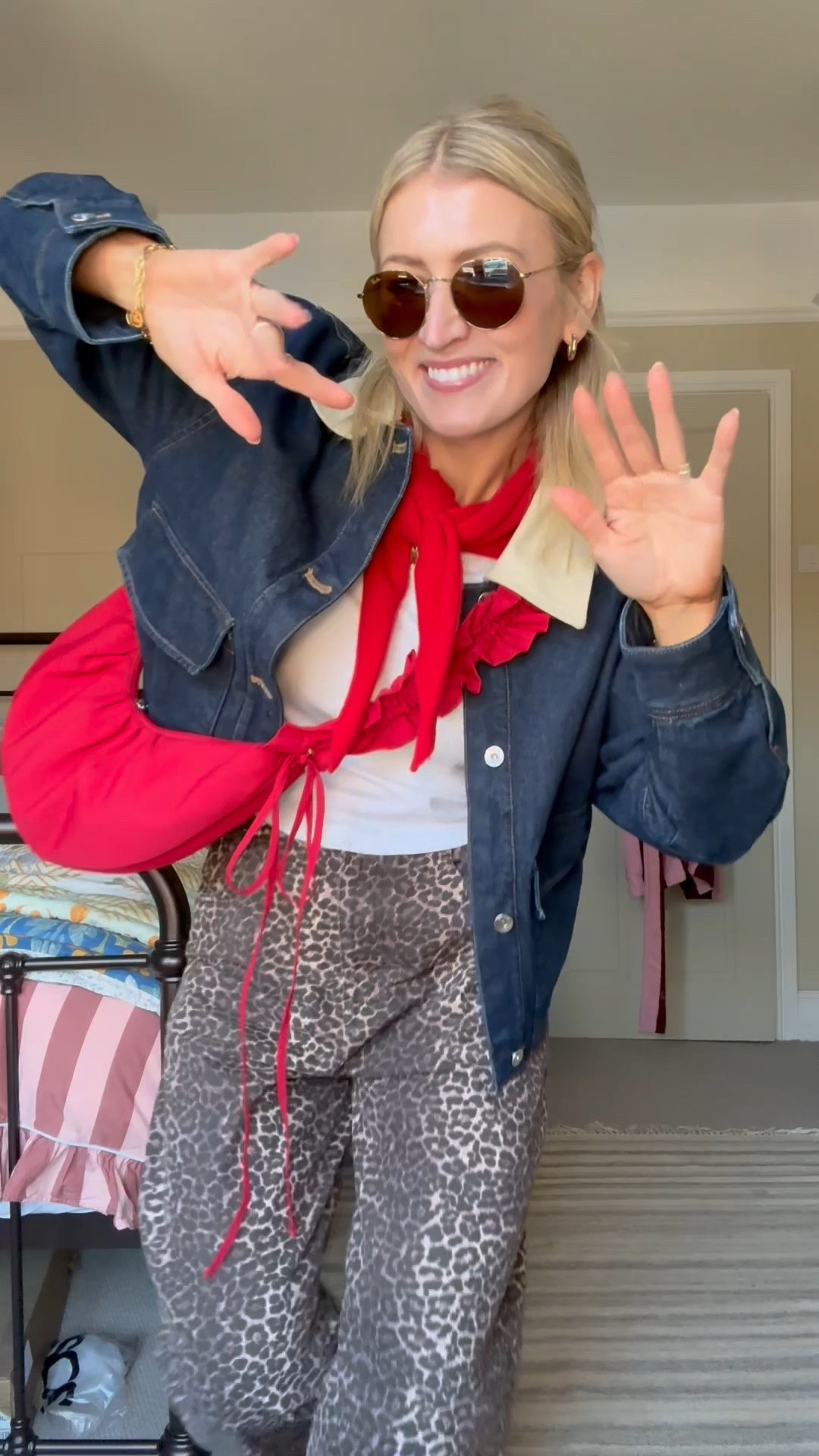 Leopard print jeans: Beyond Nine, size 2XS (have linked a few alternatives)
Tshirt: Uniqlo, size M
Jacket: Marks and Spencer, size 10
Bag: ASOS
Trainers: Gola Classics (men’s) 
Socks: Arket
Neck scarf: TBCo
Jewellery: Third Time’s A Charm, Olive & Frank 
Sunglasses: Ray Bans

#LTKspring #LTKstyletip #LTKuk