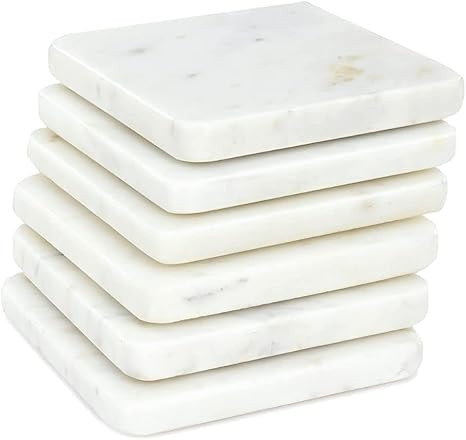 Marble Coasters for Drinks Set of 6 Coaster Modern Coasters for Drinks Marble Decors White Marble... | Amazon (US)