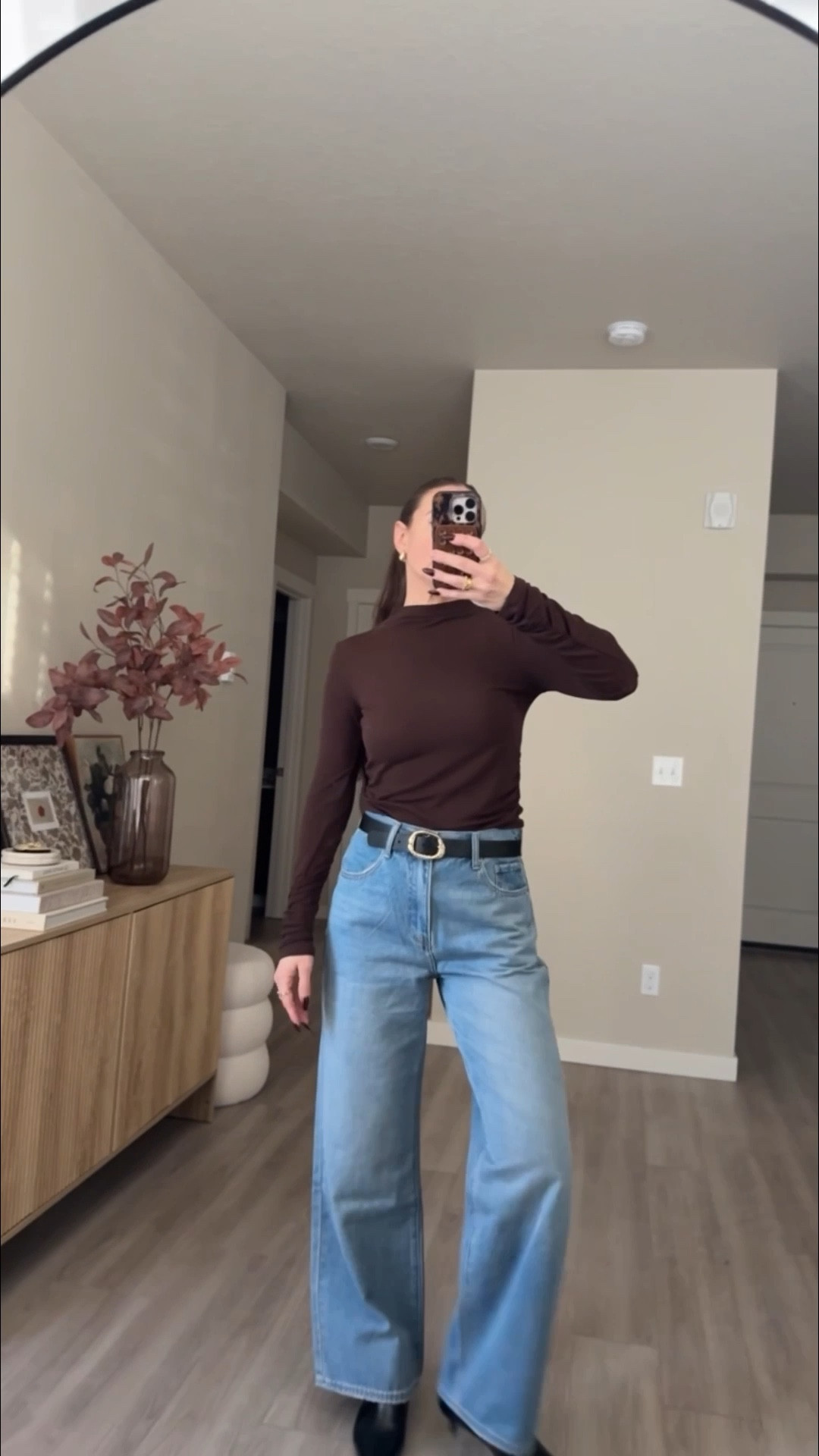 waist adjustable wide leg jeans 