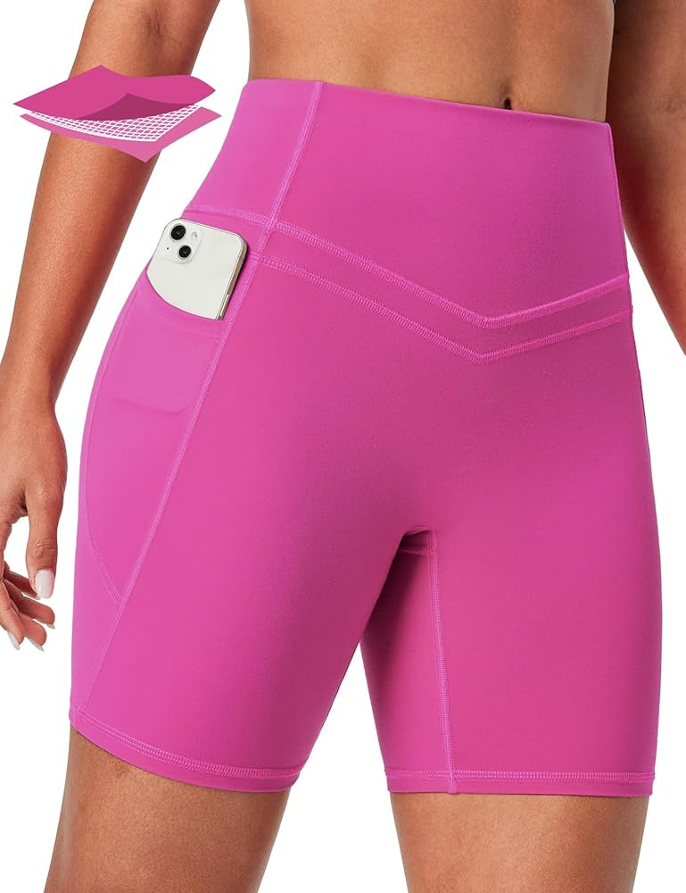IUGA Tummy Control Biker Shorts Women with Pockets Workout Gym Shorts High Waisted Yoga Running C... | Amazon (US)