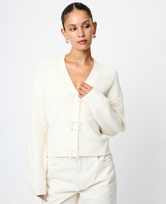 French Connection Women's Babysoft Knit V-Neck Embellished Bow Cardigan Sweater - Macy's | Macy's