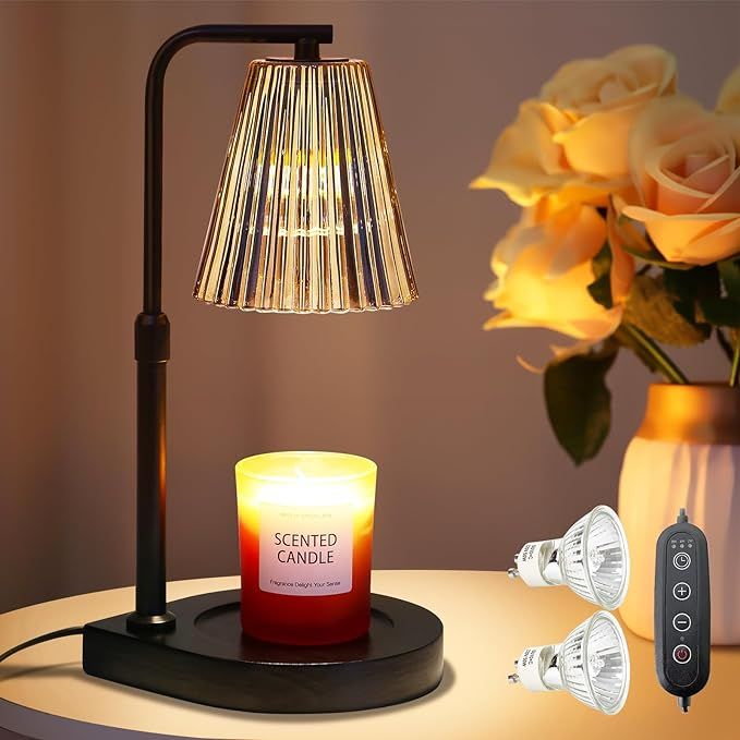 DEIDEAL Candle Warmer Lamp with 2 Bulbs, Modern Glass Candle Lamp Warmer with Timer & Dimmer, Hei... | Amazon (US)